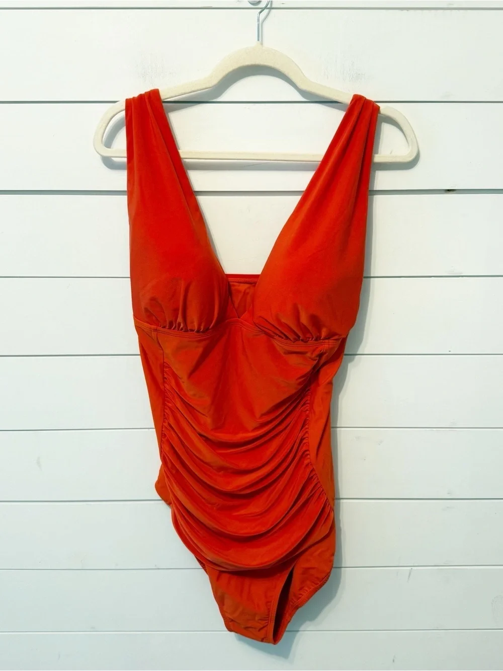 NWOTs Beyond Control Solid Plunge V-Neck One-Piece Habanero Red Swimsuit Size 16